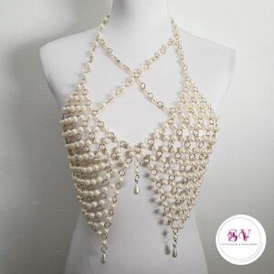 Pearl halter top with gold chain